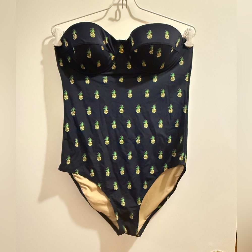 J. Crew Navy pineapple strapless underwire swimsuit